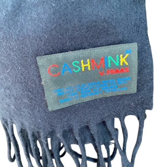 Cashmink V. Fraas Navy Blue Fringe Scarf - Picture 4 of 5